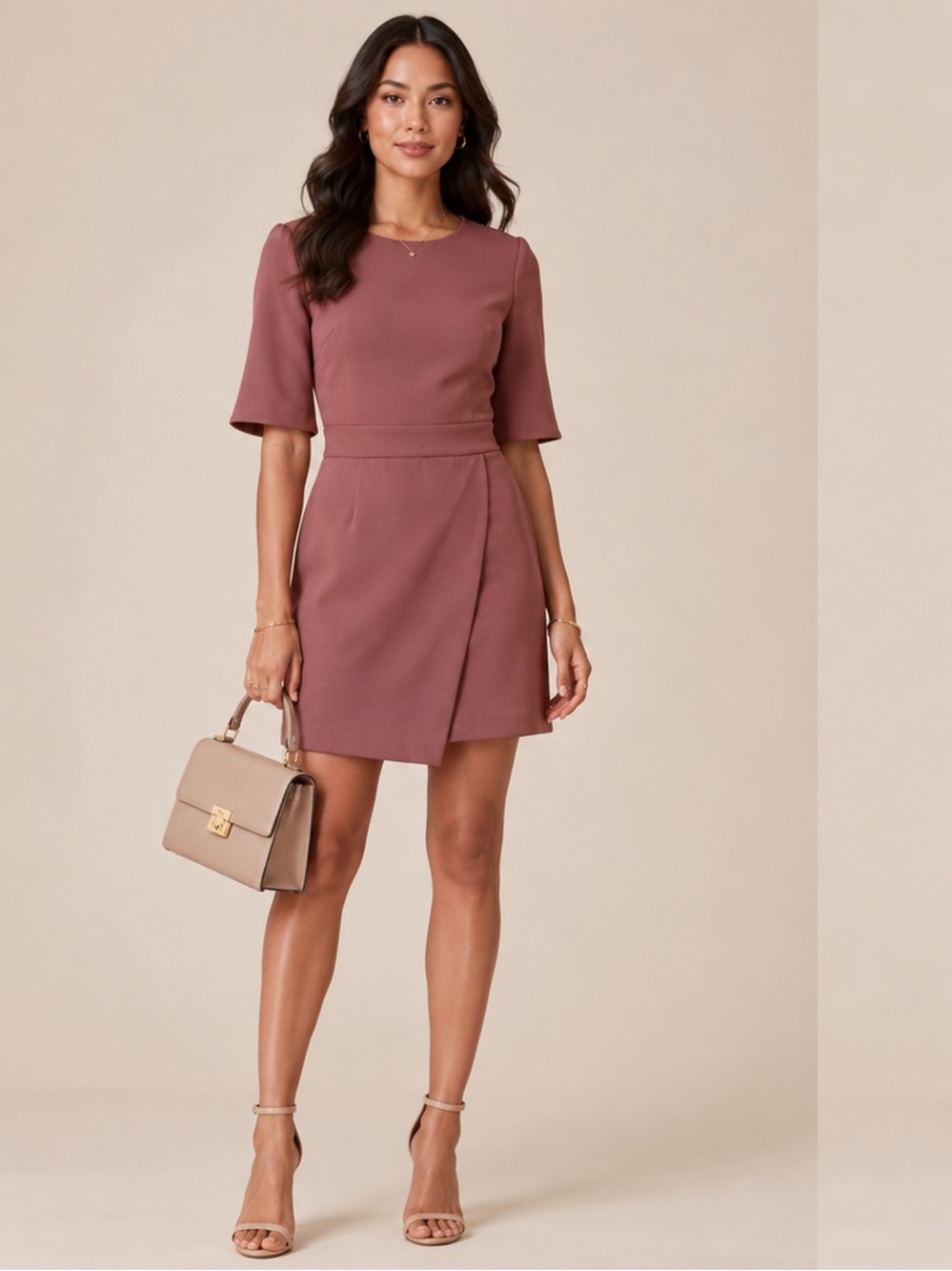 Reiss Myra Mauve Pink Tailored Wrap Front Dress Size 8